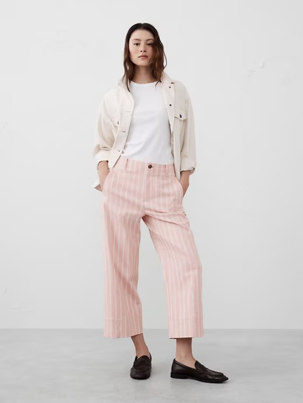 Banana Republic Factory Pink Stripe Twill Wide-Leg Cropped Pant - Size 10